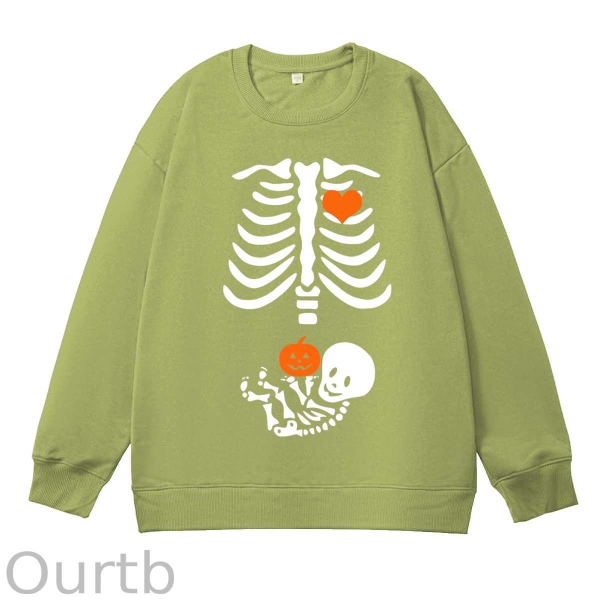Skeleton Halloween Maternity Pregnancy Announcement Fall Mom 100% Cotton Fall and Winter Sweatshirt