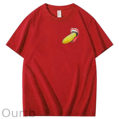 I Bet You  Eat Corn The Long Way  Pattern Print Crew Neck T-Shirt