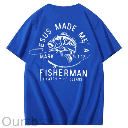 Jesus Made Me A Fisherman Pattern Print 100%Cotton T-Shirt