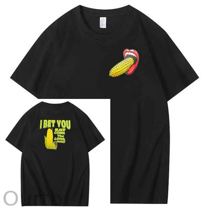 I Bet You  Eat Corn The Long Way  Pattern Print Crew Neck T-Shirt