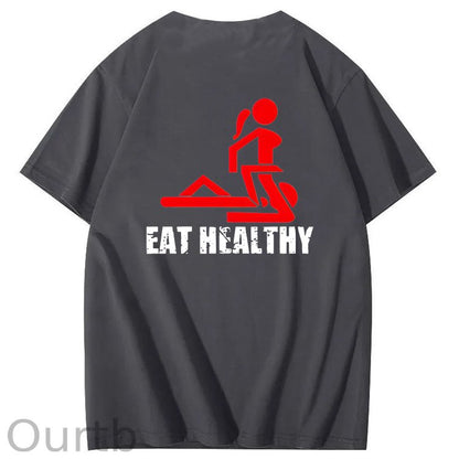 Eat Healthy Pattern  Print 100%Cotton T-Shirt