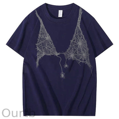 Halloween Fun Spider Web Bra Pattern Pattern  Print 100%Cotton T-Shirt