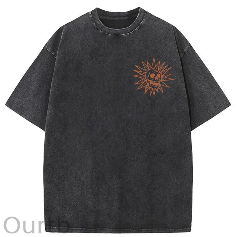 Spooky Island Cartoon Halloween Washed Cotton T-Shirt