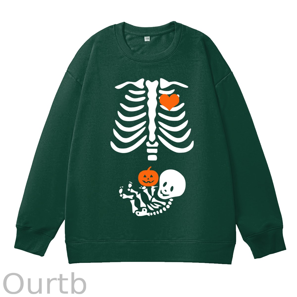 Skeleton Halloween Maternity Pregnancy Announcement Fall Mom 100% Cotton Fall and Winter Sweatshirt