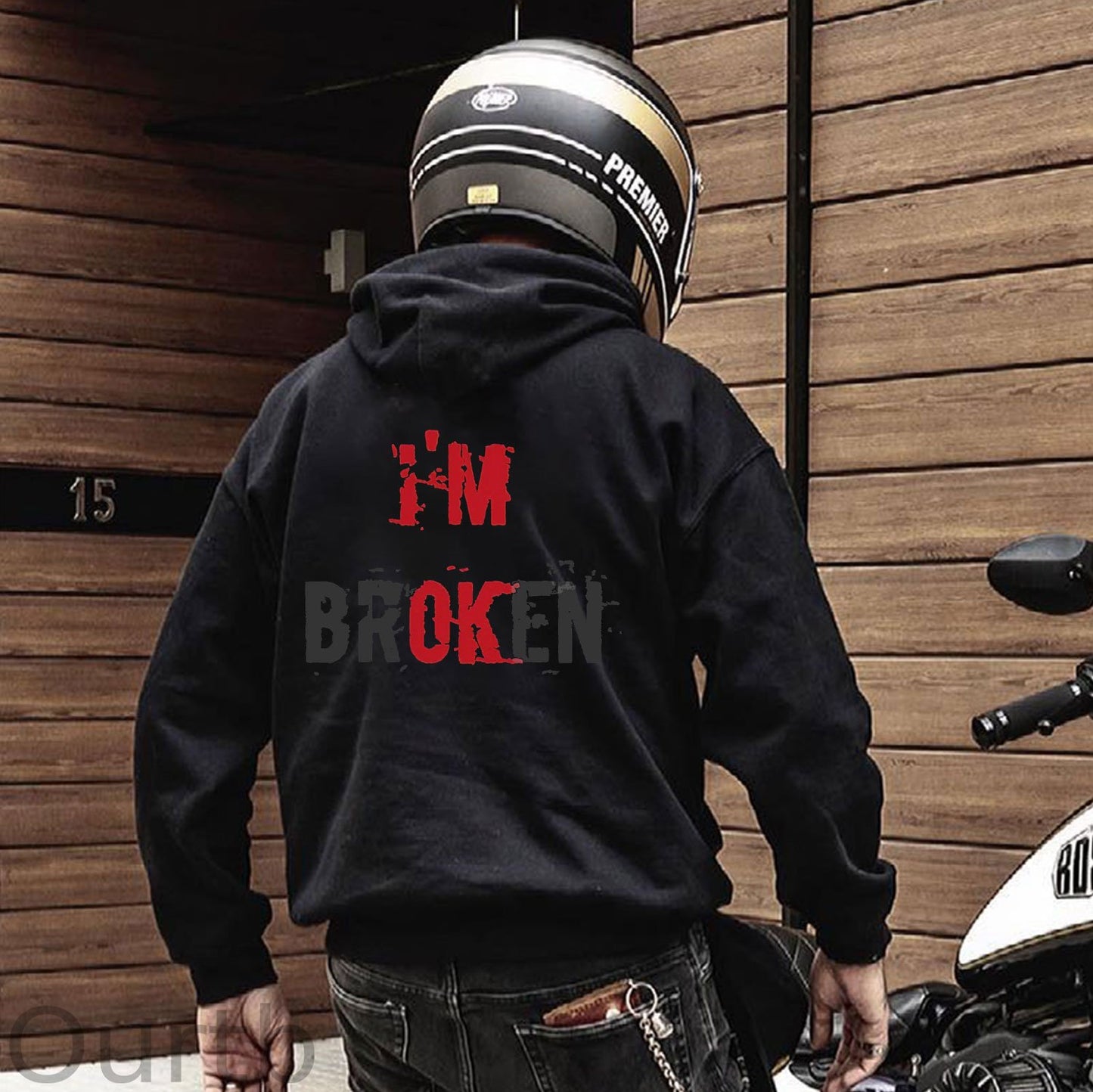 I’M BROKEN Letter Graphic Casual Black Print Hoodie