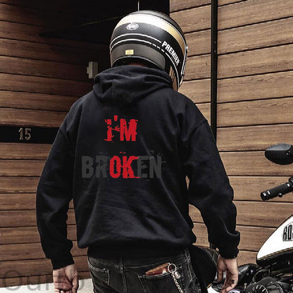 I’M BROKEN Letter Graphic Casual Black Print Hoodie
