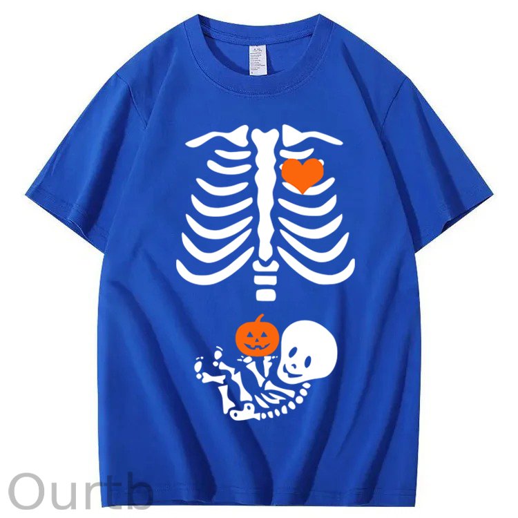 Skeleton Halloween Maternity Pregnancy Announcement Fall Mom 100% Cotton T-Shirt