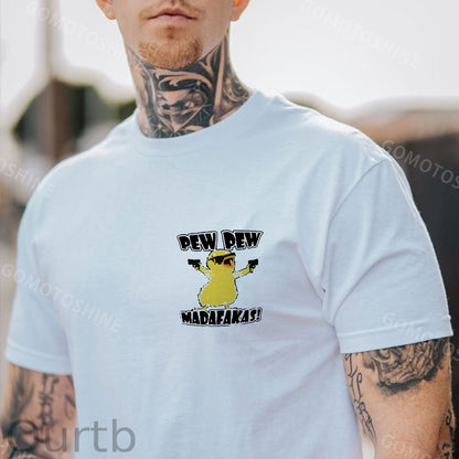 Yellow Duck Carries Pistol Letter Graphic Black Print T-shirt