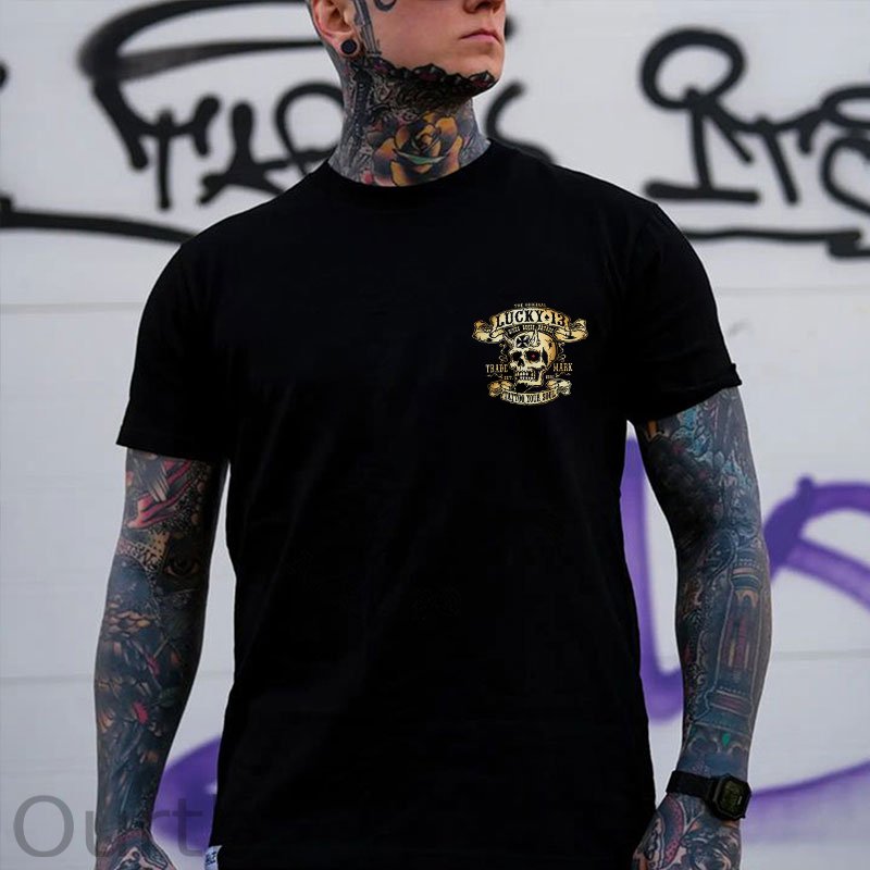 LUCKY THIRTEEN Skull Black Print T-shirt