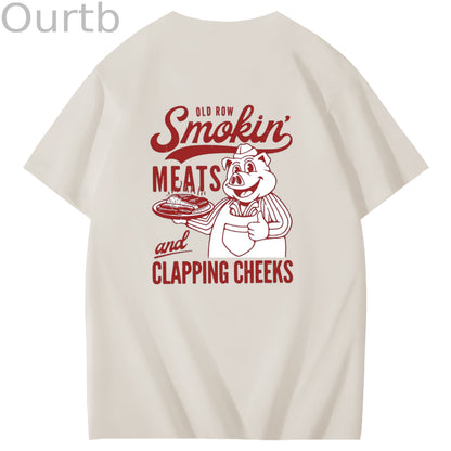 Old Row Smokin Meats And Clapping Cheeks Art Pattern Print T-Shirt