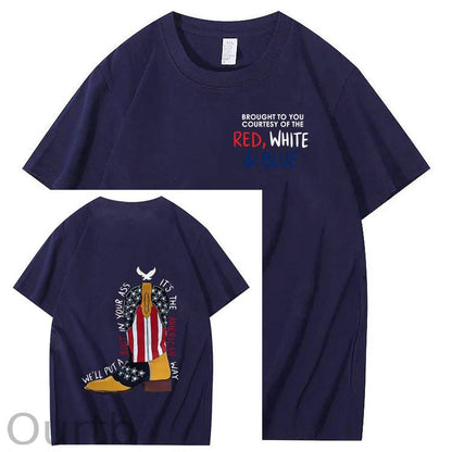 Red White And Blue  Pattern Print 100%Cotton T-Shirt