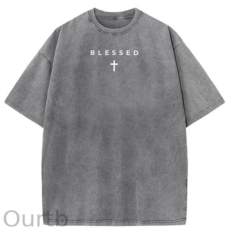 Men's Cross & Letter Print Round Neck Tee, Casual Street Short Sleeve T-shirt for Summer, Men's Top for Daily Wear