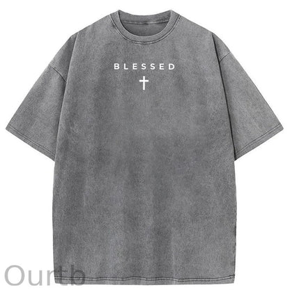 Men's Cross & Letter Print Round Neck Tee, Casual Street Short Sleeve T-shirt for Summer, Men's Top for Daily Wear