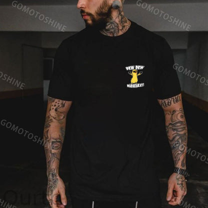 Yellow Duck Carries Pistol Letter Graphic Black Print T-shirt