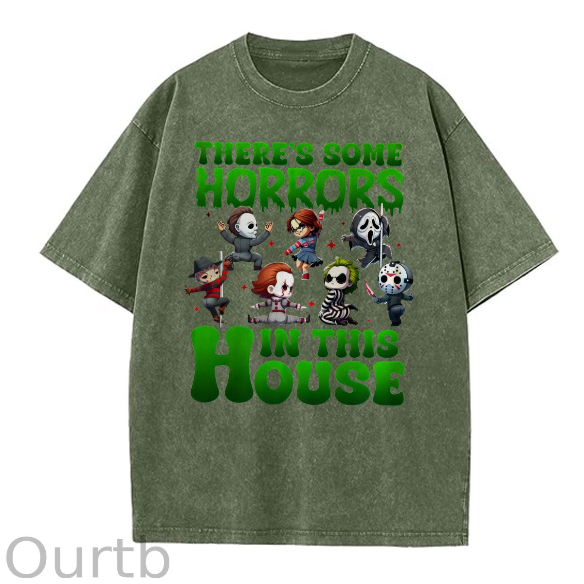 Halloween There Some Horrors In This House Pattern Washing And Aging Process Crew Neck T-Shirt
