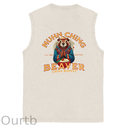 Muhn Ching All You Can Eat Beaver China Buffet Art Print Cotton Sleeveless Tank Tops