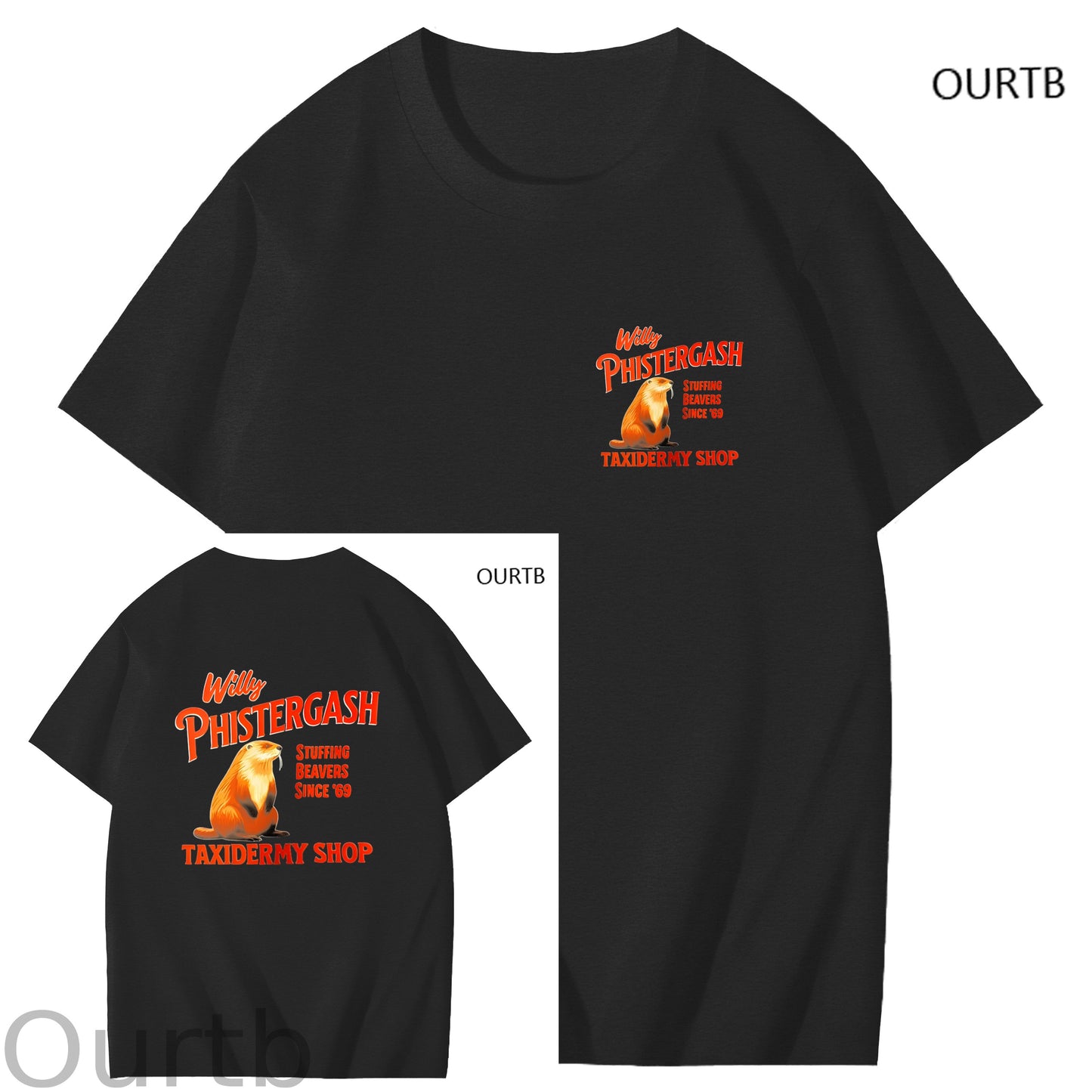 Willy Phistergash Stuffing Beavers Since'69 Taxidermy Shop Art Pattern Print T-Shirt