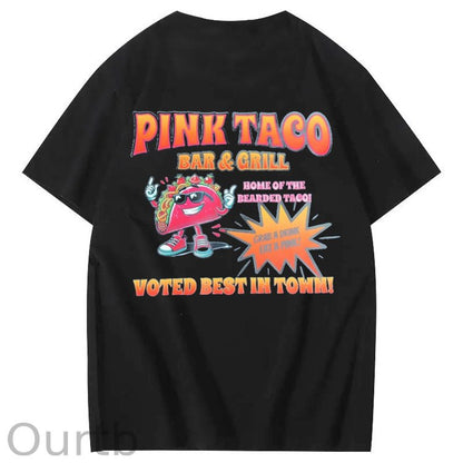 Pink Taco Bar Grill Voted Best In Town Art Pattern Print T-Shirt