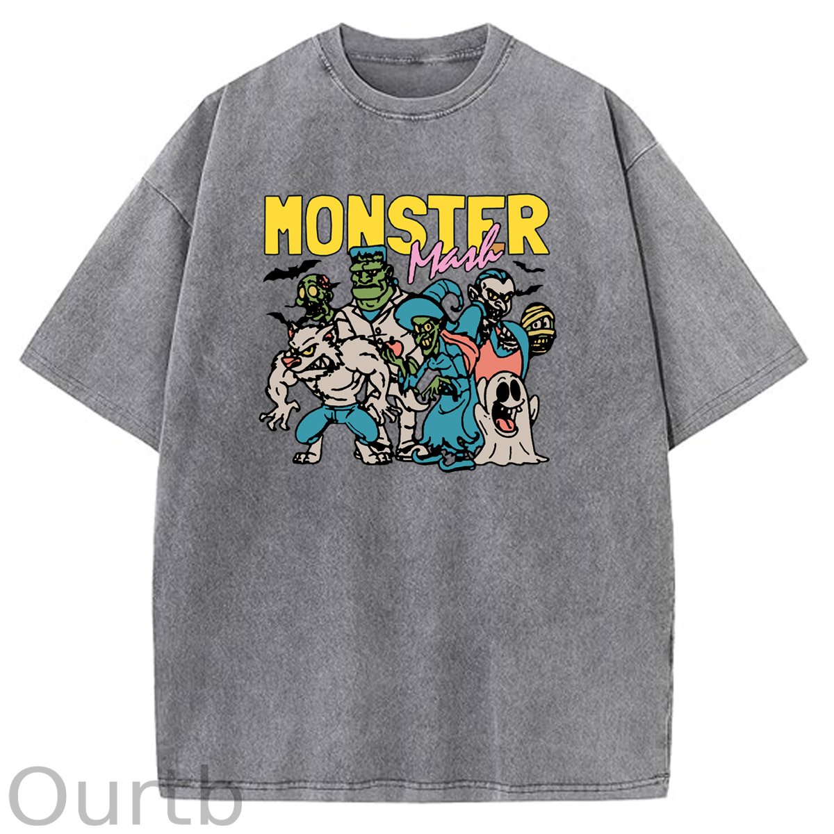 Monster  Washed And Distressed Pattern Crew Neck T-Shirt