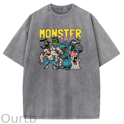 Monster  Washed And Distressed Pattern Crew Neck T-Shirt