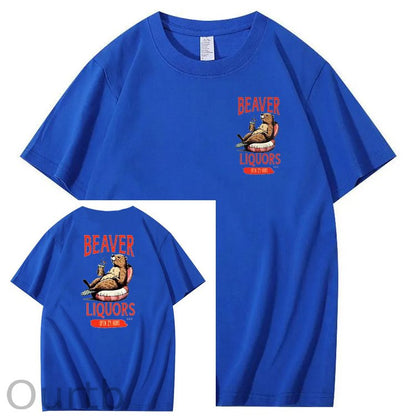 Beaver Pattern Print Crew Neck T-Shirt