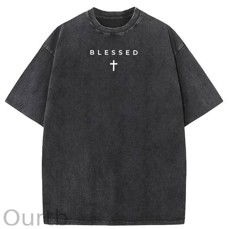 Men's Cross & Letter Print Round Neck Tee, Casual Street Short Sleeve T-shirt for Summer, Men's Top for Daily Wear