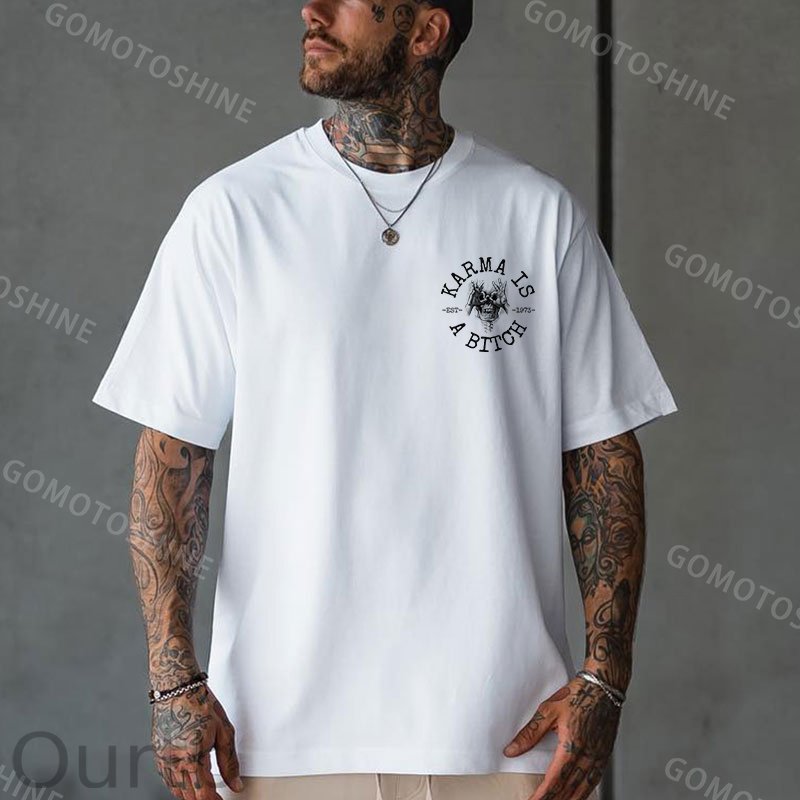 KARMA IS A BITCH Skull With OK Print Men's T-Shirt