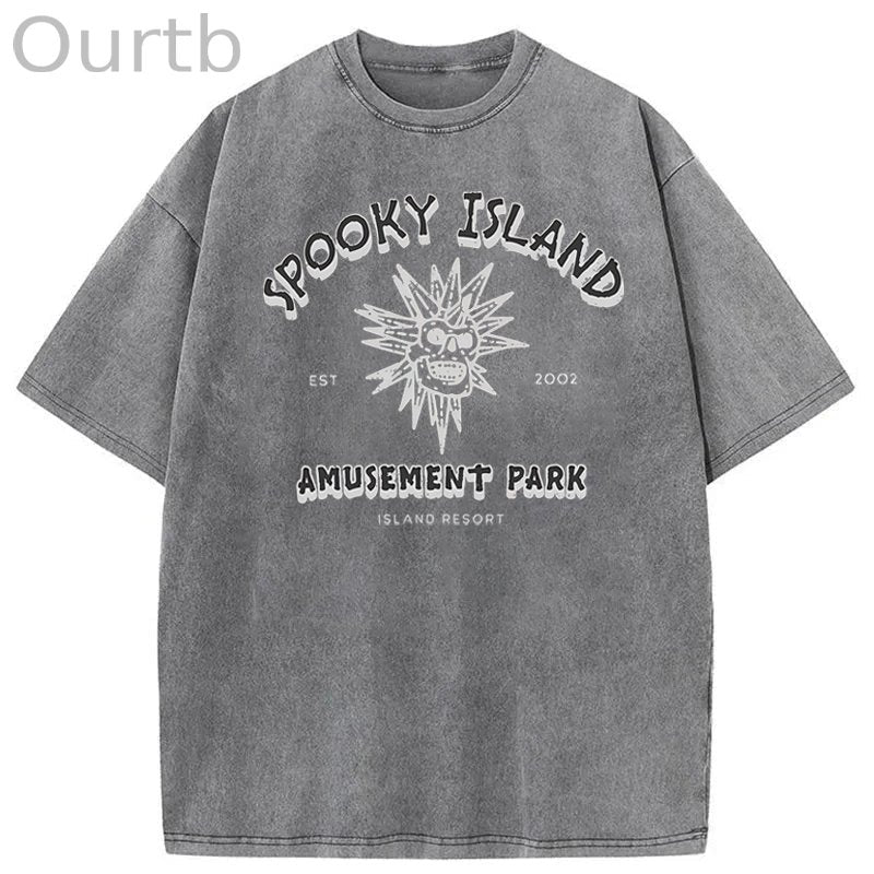 Spooky Island Halloween Washed Cotton T-Shirt