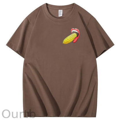 I Bet You  Eat Corn The Long Way  Pattern Print Crew Neck T-Shirt