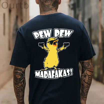 Yellow Duck Carries Pistol Letter Graphic Black Print T-shirt