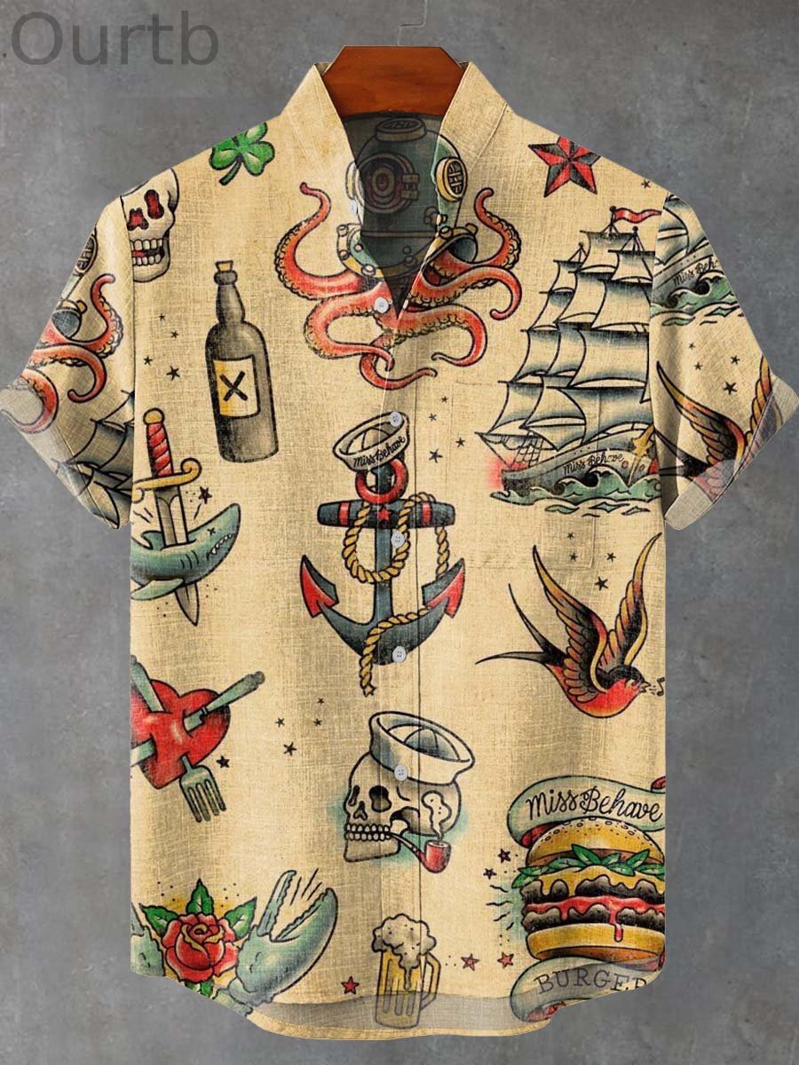Skeleton Ocean Art Print Casual 100% Cotton Shirt