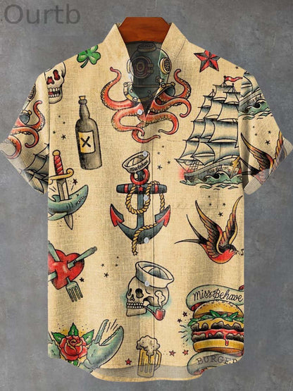 Skeleton Ocean Art Print Casual 100% Cotton Shirt