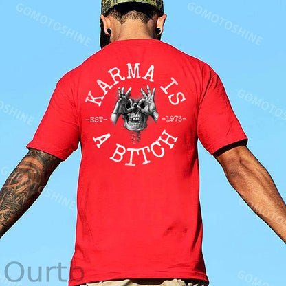 KARMA IS A BITCH Skull With OK Print Men's T-Shirt
