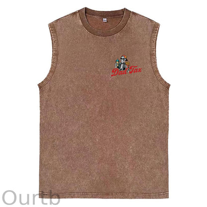 Dad Tax Pattern Sleeveless Cotton Washed Printed Loose Vest