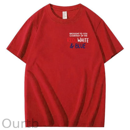 Red White And Blue  Pattern Print 100%Cotton T-Shirt