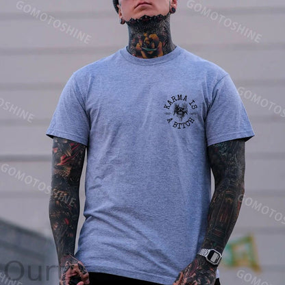 KARMA IS A BITCH Skull With OK Print Men's T-Shirt