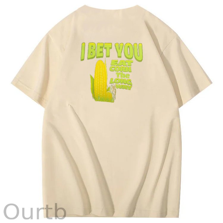 I Bet You  Eat Corn The Long Way  Pattern Print Crew Neck T-Shirt