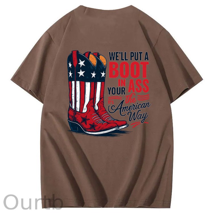 Put A Boot In Your Ass Pattern 100&Cotton Print T-Shirt