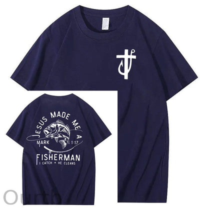 Jesus Made Me A Fisherman Pattern Print 100%Cotton T-Shirt