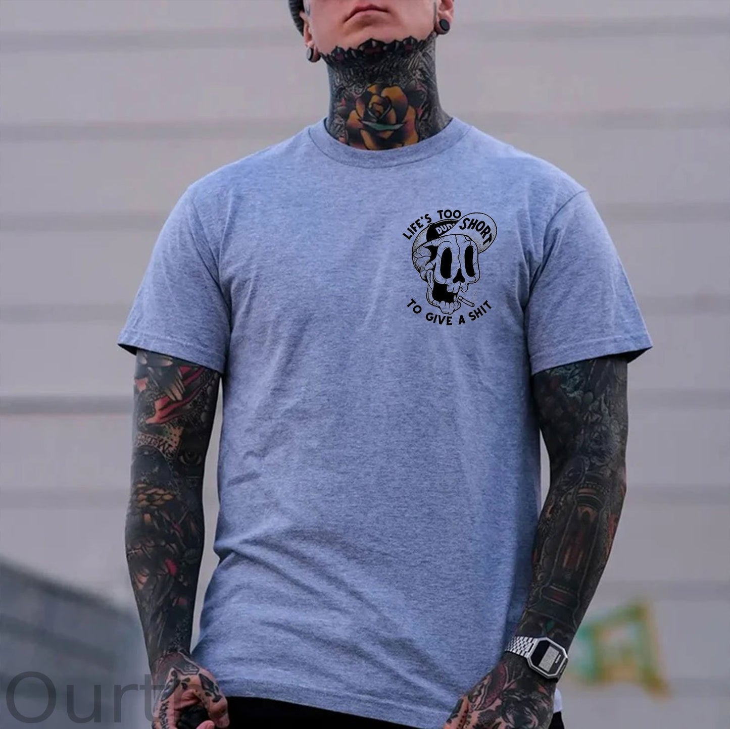LIFE’S TOO SHORT TO GIVE A SHIT Funny Skull Print T-shirt
