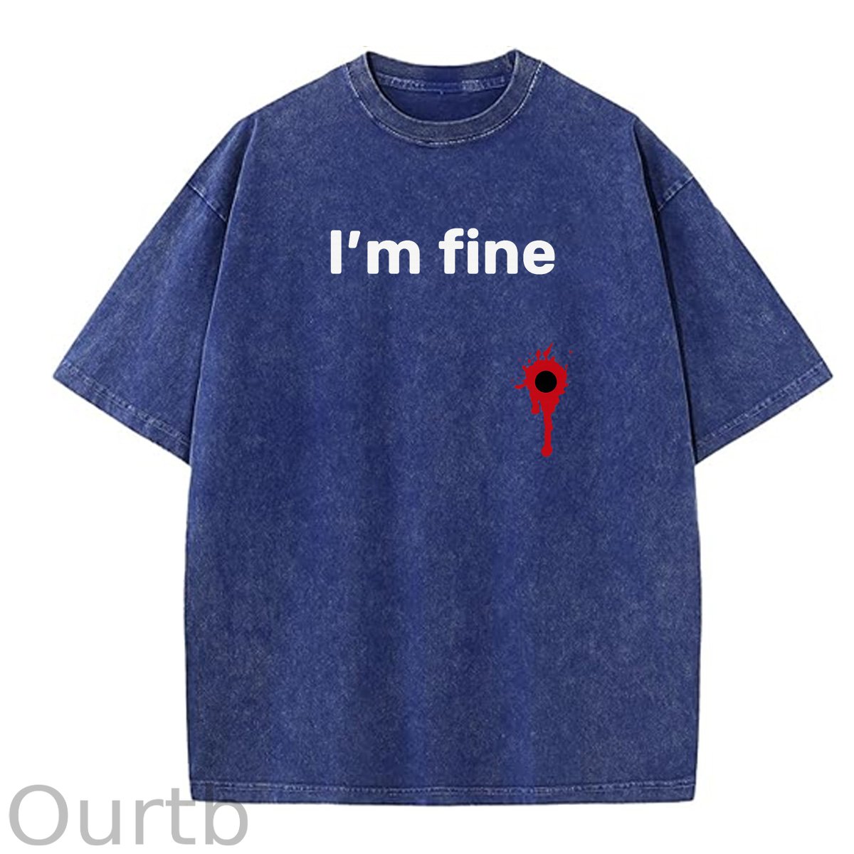 I'm Fine Pattern Washing And Aging Process Crew Neck T-Shirt
