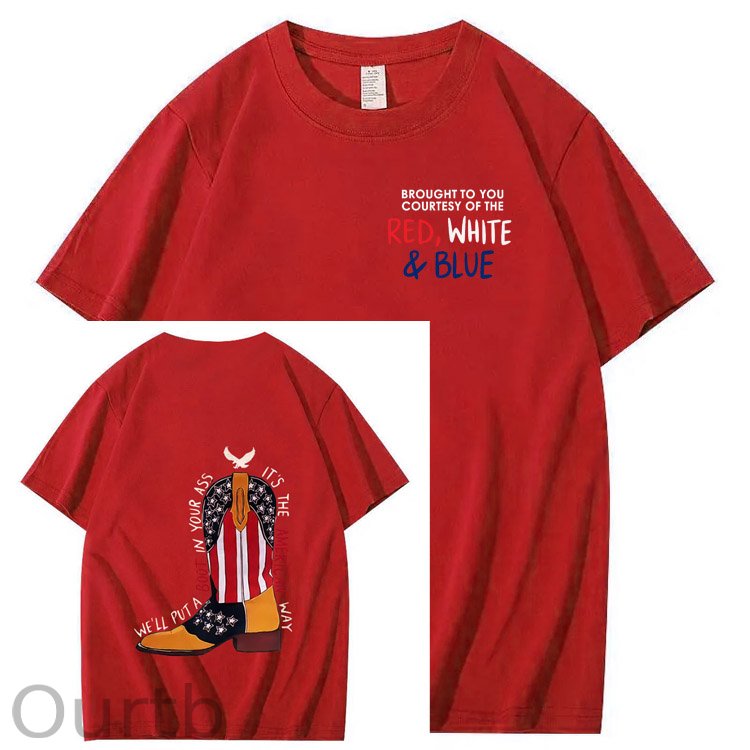 Red White And Blue  Pattern Print 100%Cotton T-Shirt