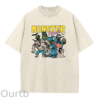 Monster  Washed And Distressed Pattern Crew Neck T-Shirt