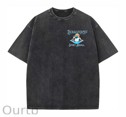 Spirit Animal Washed And Distressed Craft Pint Pattern Crew Neck T-Shirt