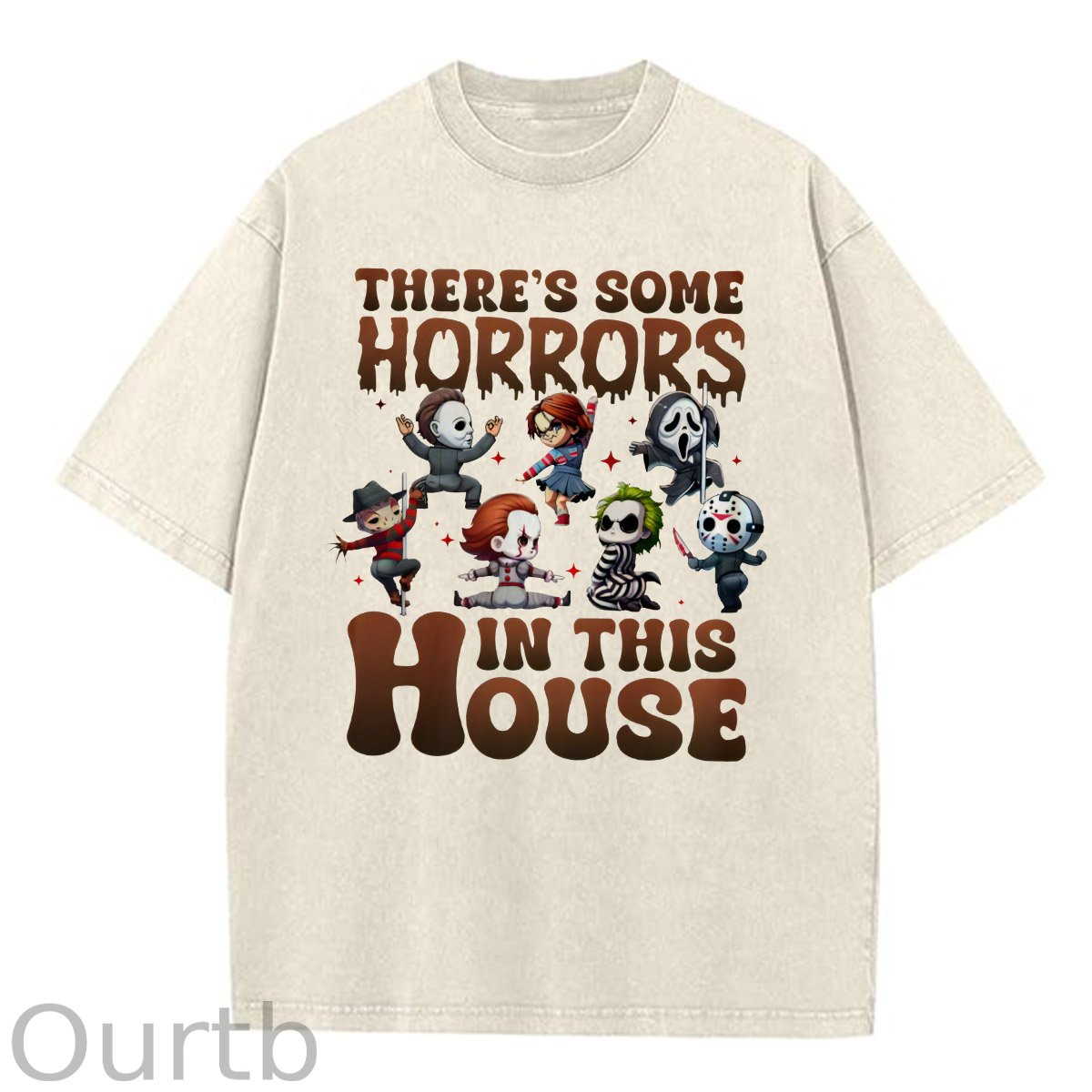 Halloween There Some Horrors In This House Pattern Washing And Aging Process Crew Neck T-Shirt