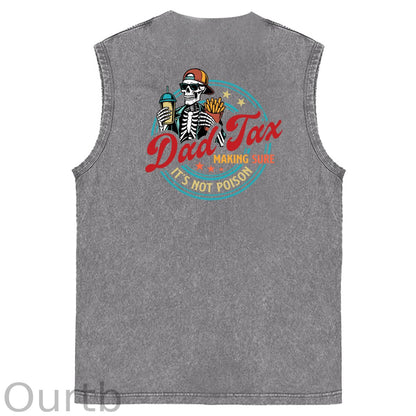 Dad Tax Pattern Sleeveless Cotton Washed Printed Loose Vest