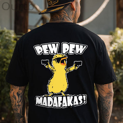 Yellow Duck Carries Pistol Letter Graphic Black Print T-shirt