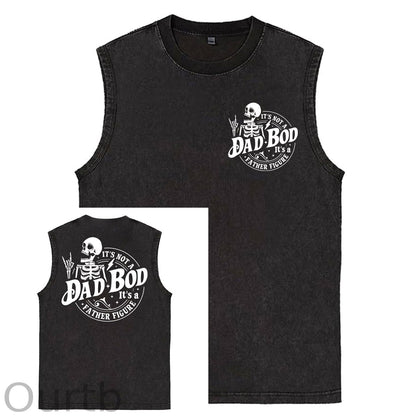 It's Not A Dad Bod It's A Father Figure Print Washed Cotton Sleeveless Tank Tops