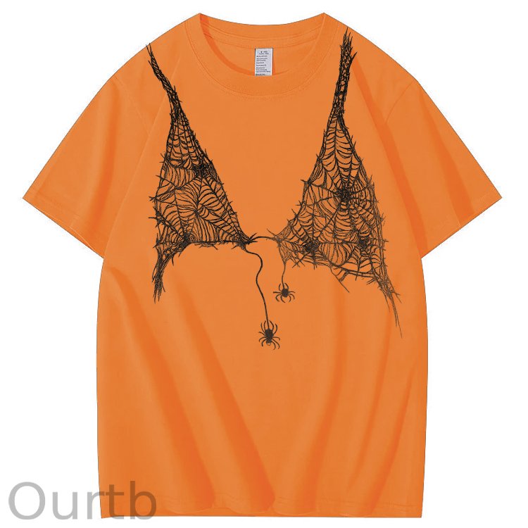 Halloween Fun Spider Web Bra Pattern Pattern  Print 100%Cotton T-Shirt