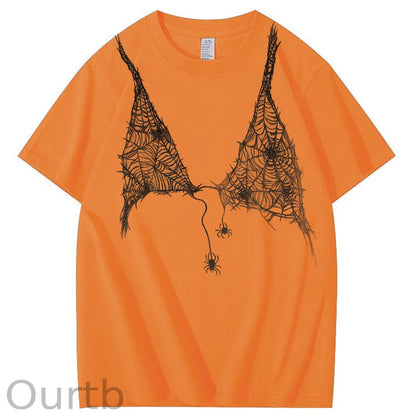 Halloween Fun Spider Web Bra Pattern Pattern  Print 100%Cotton T-Shirt
